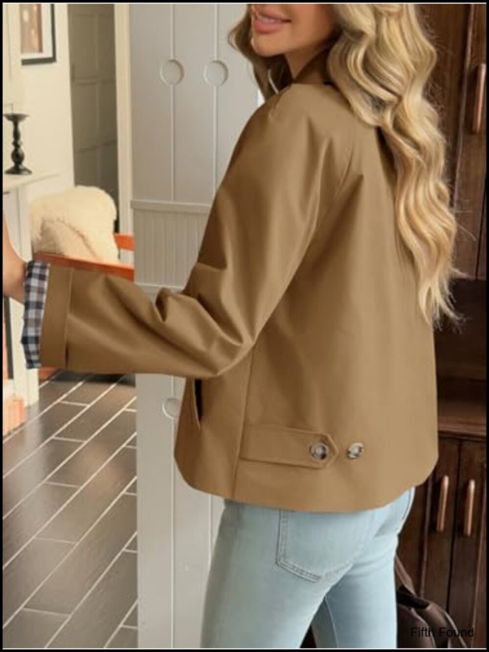 Cropped Trench Coat Lightweight Single Breasted Jacket Women Fall Spring - Picture 2 of 6